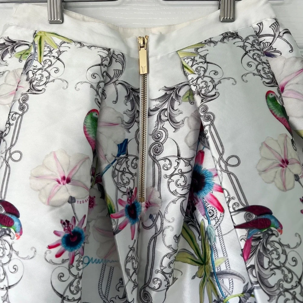 Ted Baker White Floral Petale Passion Flower Full Midi Skirt Size 1 - Picture 9 of 15